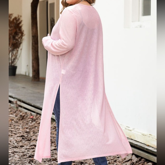 Open front sheer pink duster w/ long sleeves and slits up the sides. New in bag - Picture 2 of 7